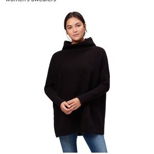 Free People Ottoman Slouchy Tunic Sweater Black Ribbed Mock Neck Oversized